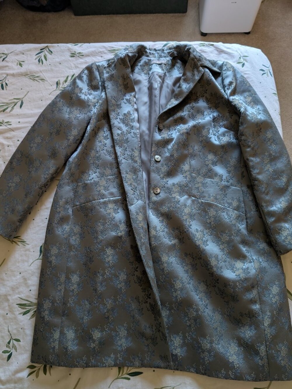 Kate Hill floral blue-silver jacquard jacket, size 18W